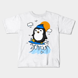 Penguin Surfing Funny Kids T-Shirt